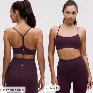 NWT Lululemon Flow Y Bra Nulu Light Support, A–C Cups in Black Plum Size 6